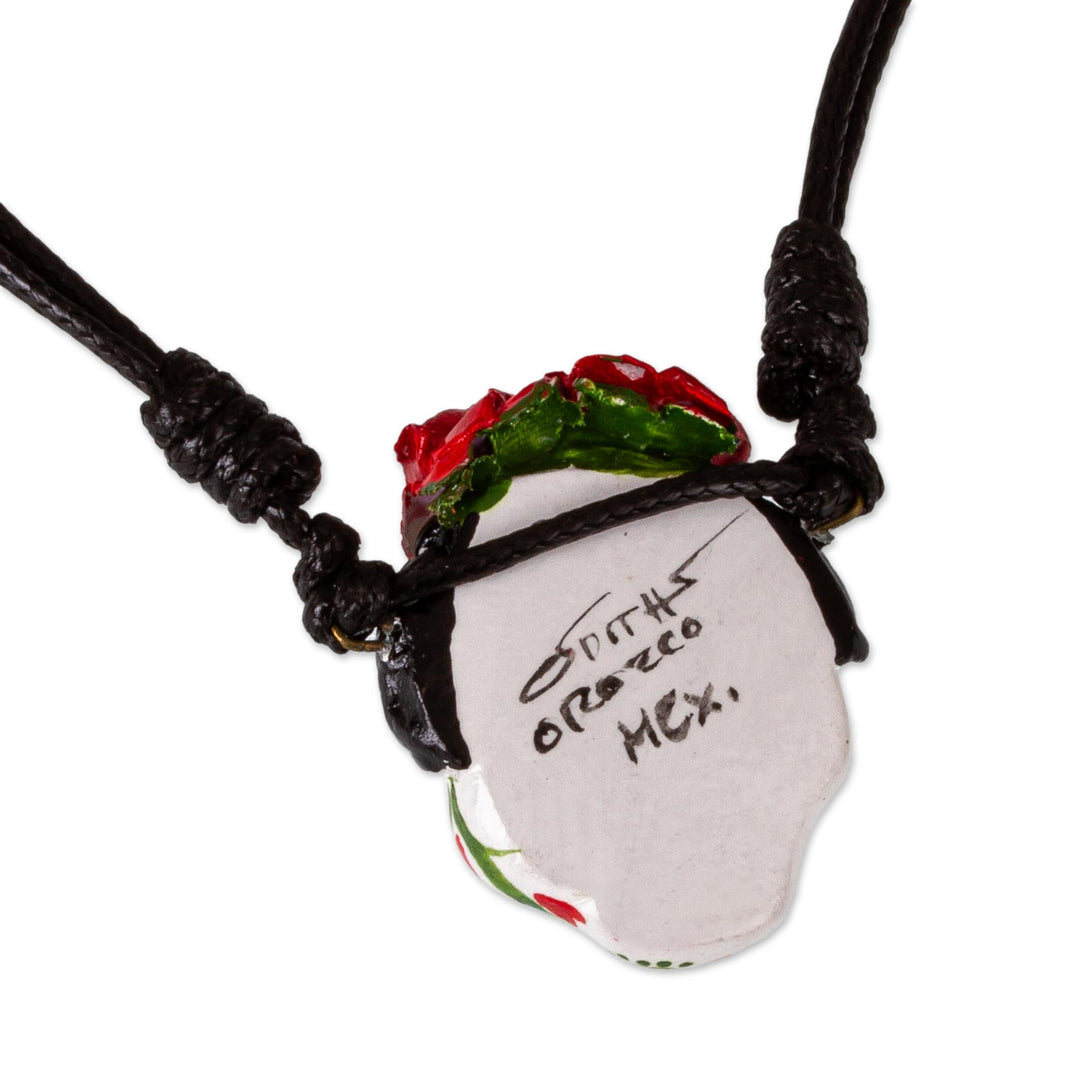 Skull Pendant Necklace on Adjustable Cord - Romantic Calavera