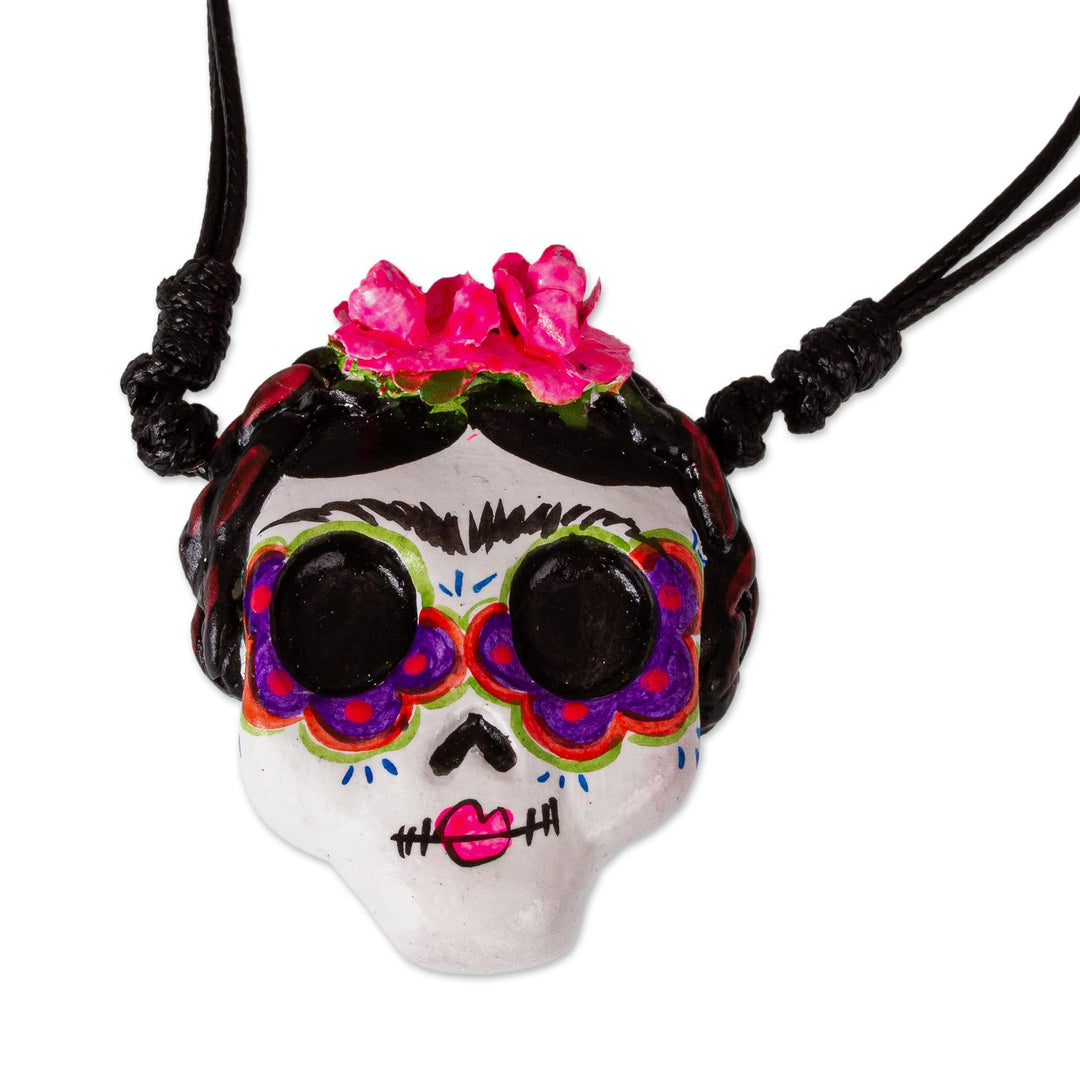 Hand Painted Catrina Skull Necklace - Pretty Catrina