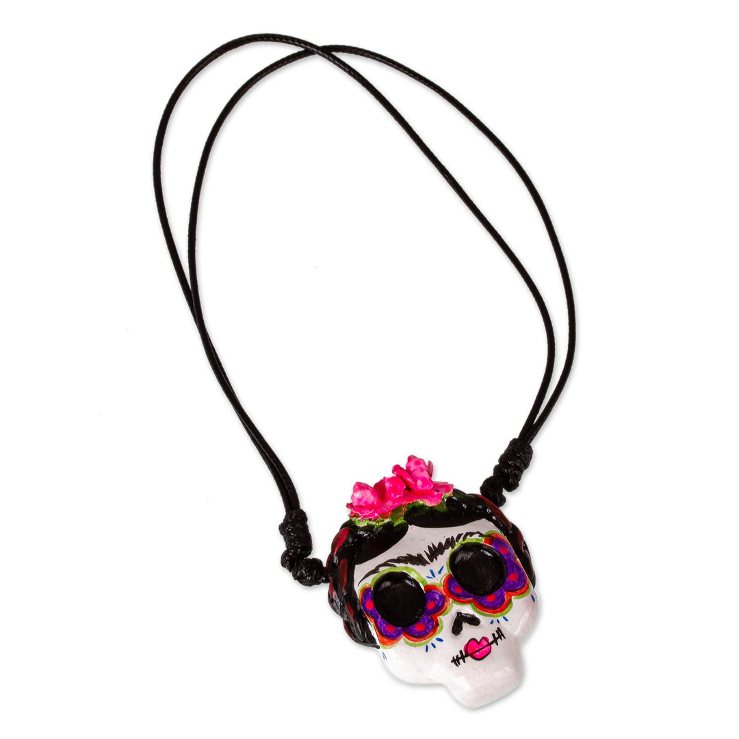 Hand Painted Catrina Skull Necklace - Pretty Catrina