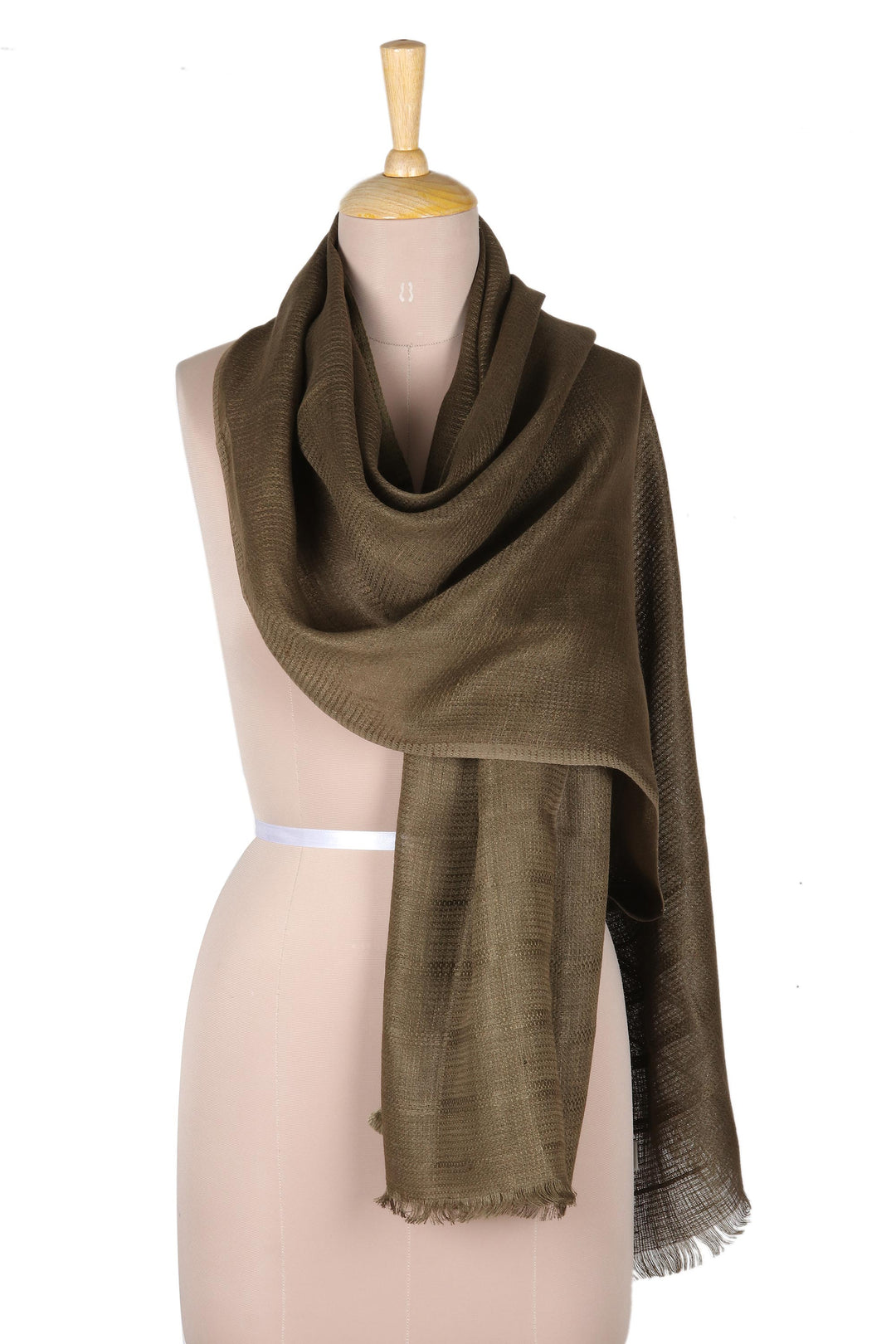 Hand Woven Eri Silk Shawl from India - Olive Elegance