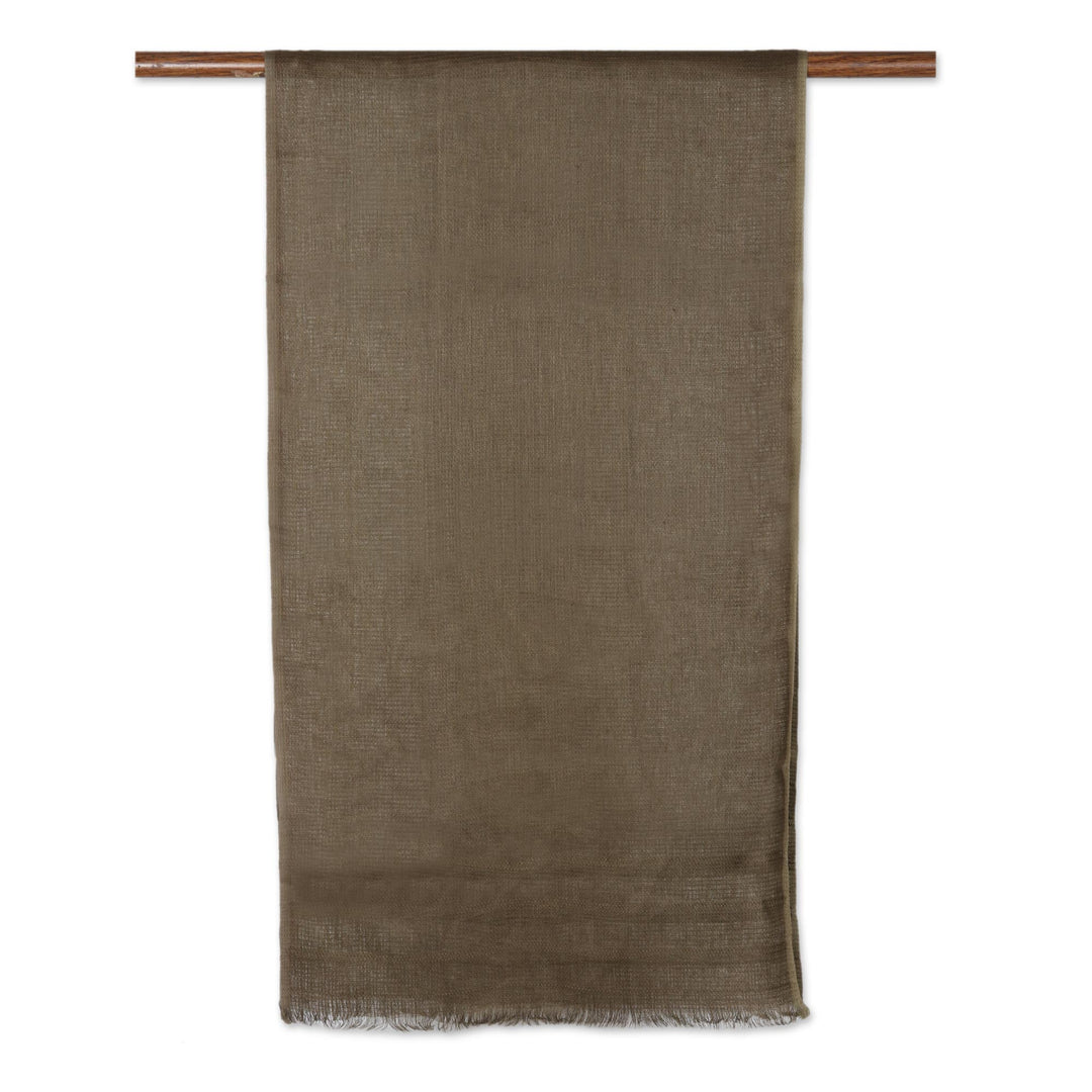 Hand Woven Eri Silk Shawl from India - Olive Elegance