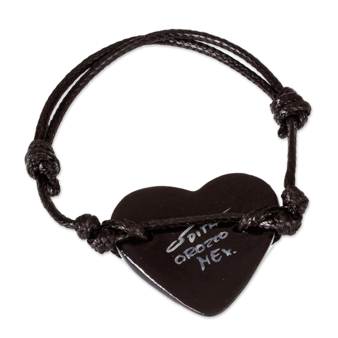 Black & Beige Hand Painted Papier Mache Heart Bracelet - Ruffled Valentine