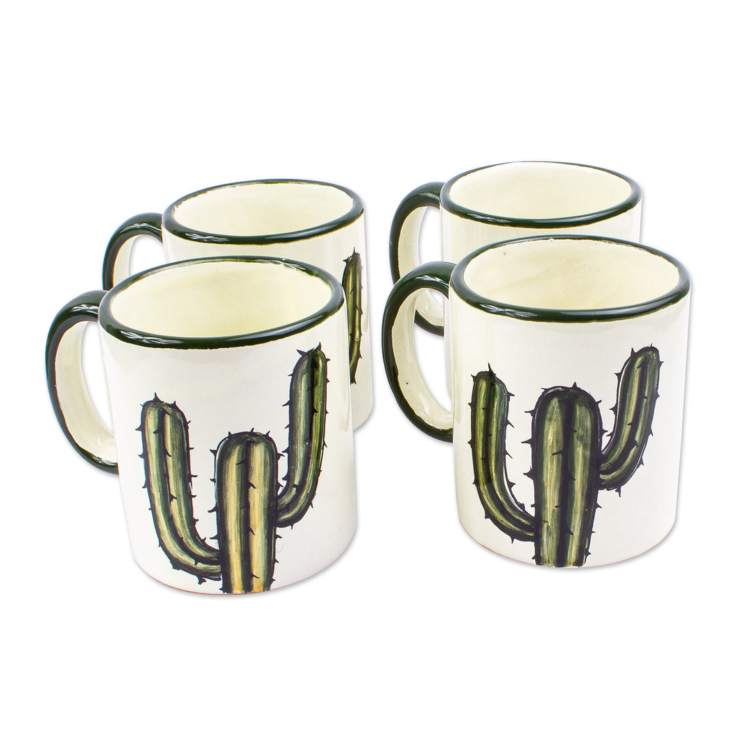 Cactus-Themed Ceramic Mugs (Set of 4) - Saguaro