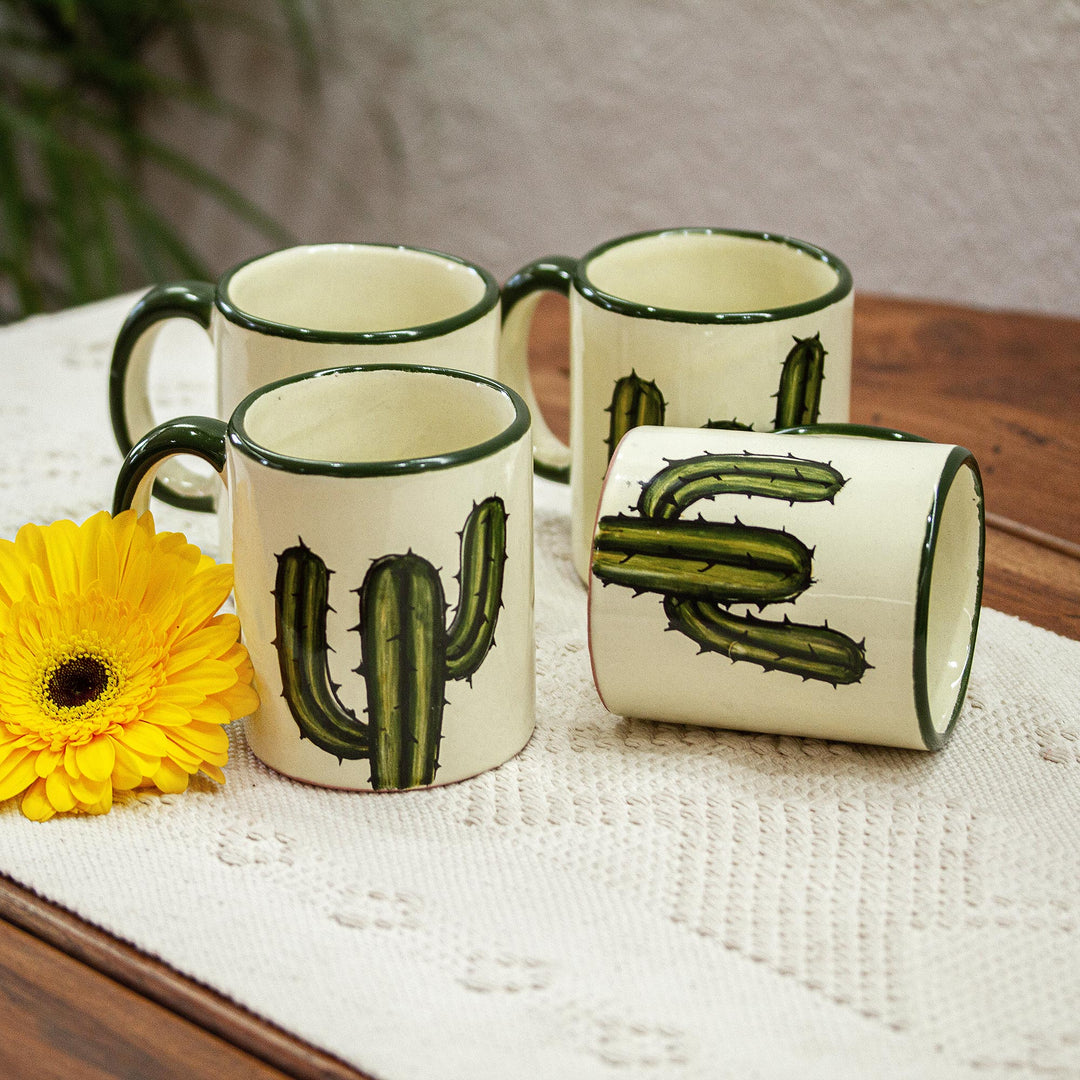Cactus-Themed Ceramic Mugs (Set of 4) - Saguaro