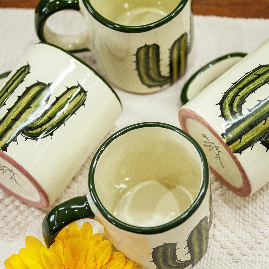 Cactus-Themed Ceramic Mugs (Set of 4) - Saguaro