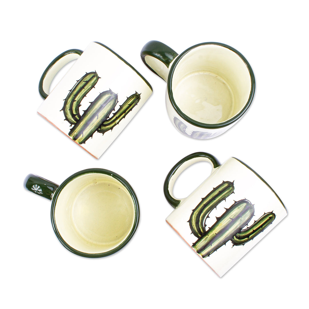 Cactus-Themed Ceramic Mugs (Set of 4) - Saguaro