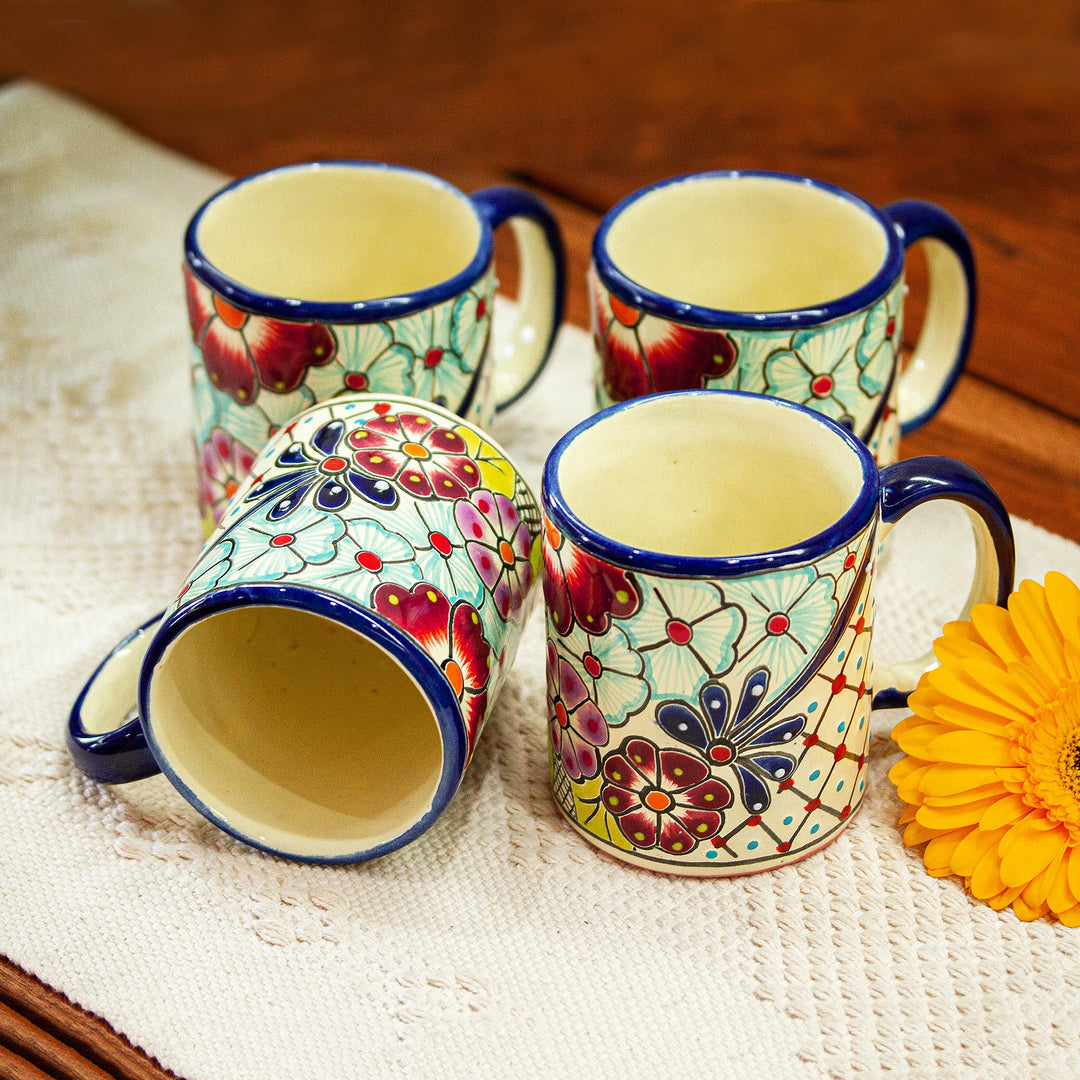 Multicolored Ceramic Mugs from Mexico (Set of 4) - Colors of Mexico