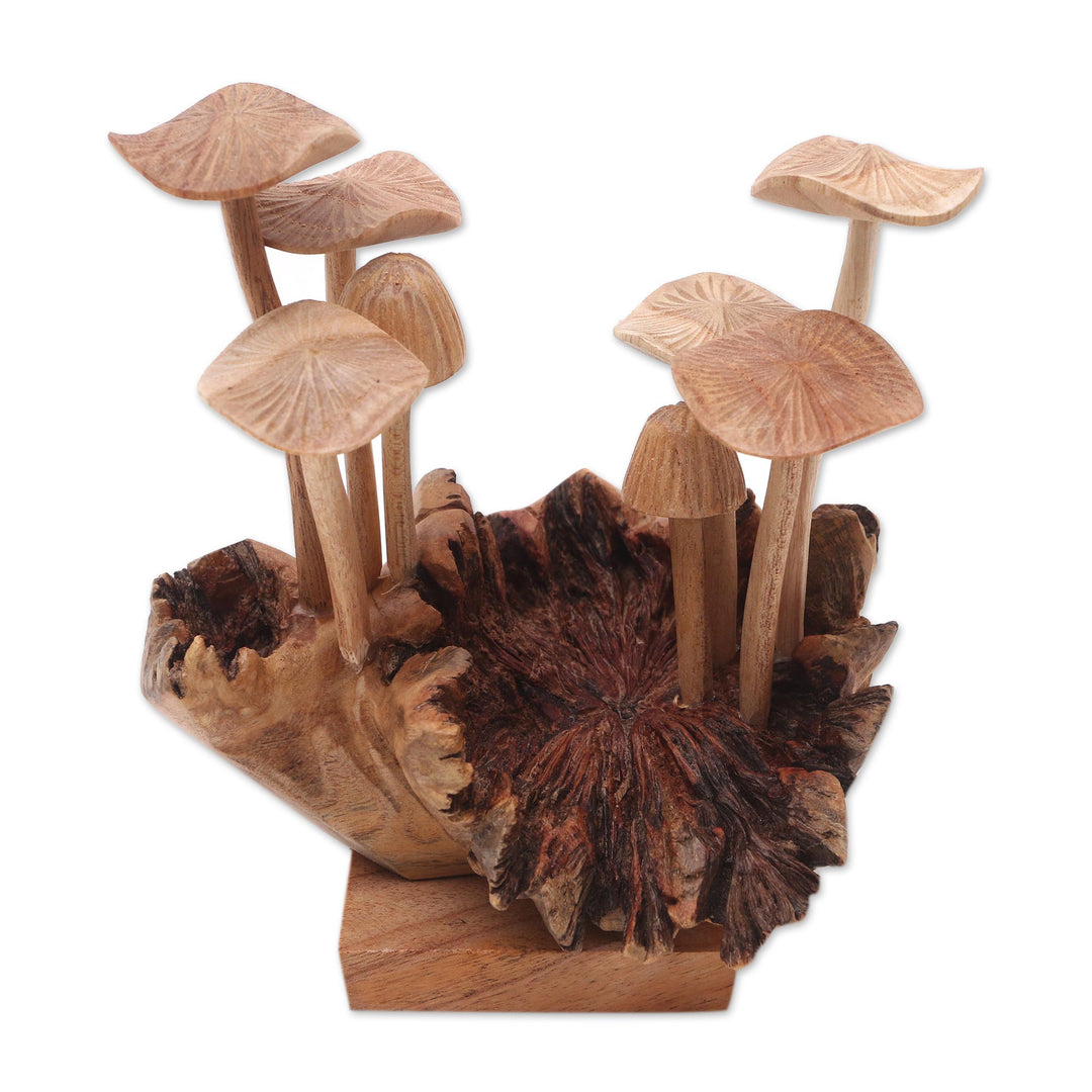 Handmade Jempinis and Benalu Wood Mushroom Sculpture - Mushroom Season