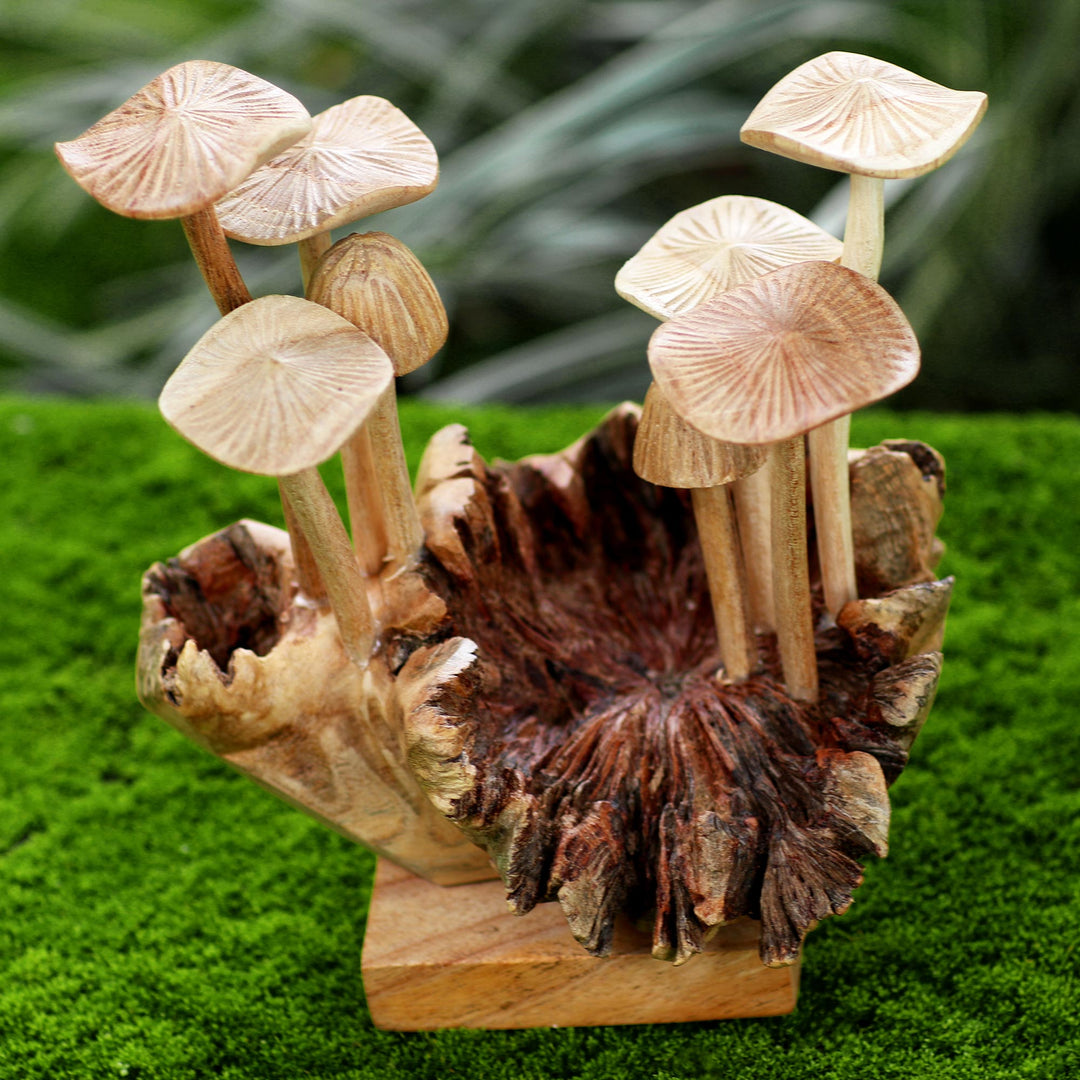 Handmade Jempinis and Benalu Wood Mushroom Sculpture - Mushroom Season