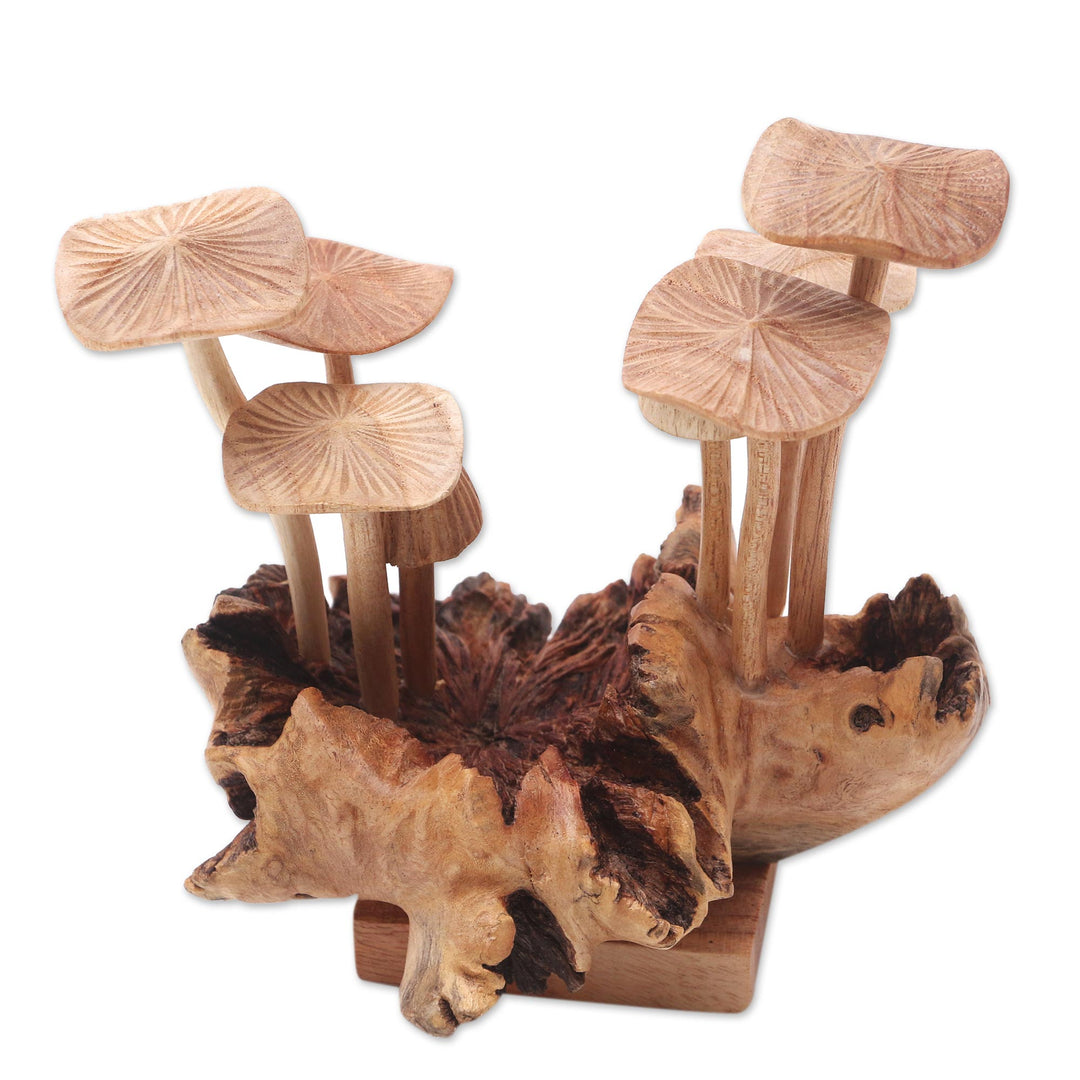 Handmade Jempinis and Benalu Wood Mushroom Sculpture - Mushroom Season