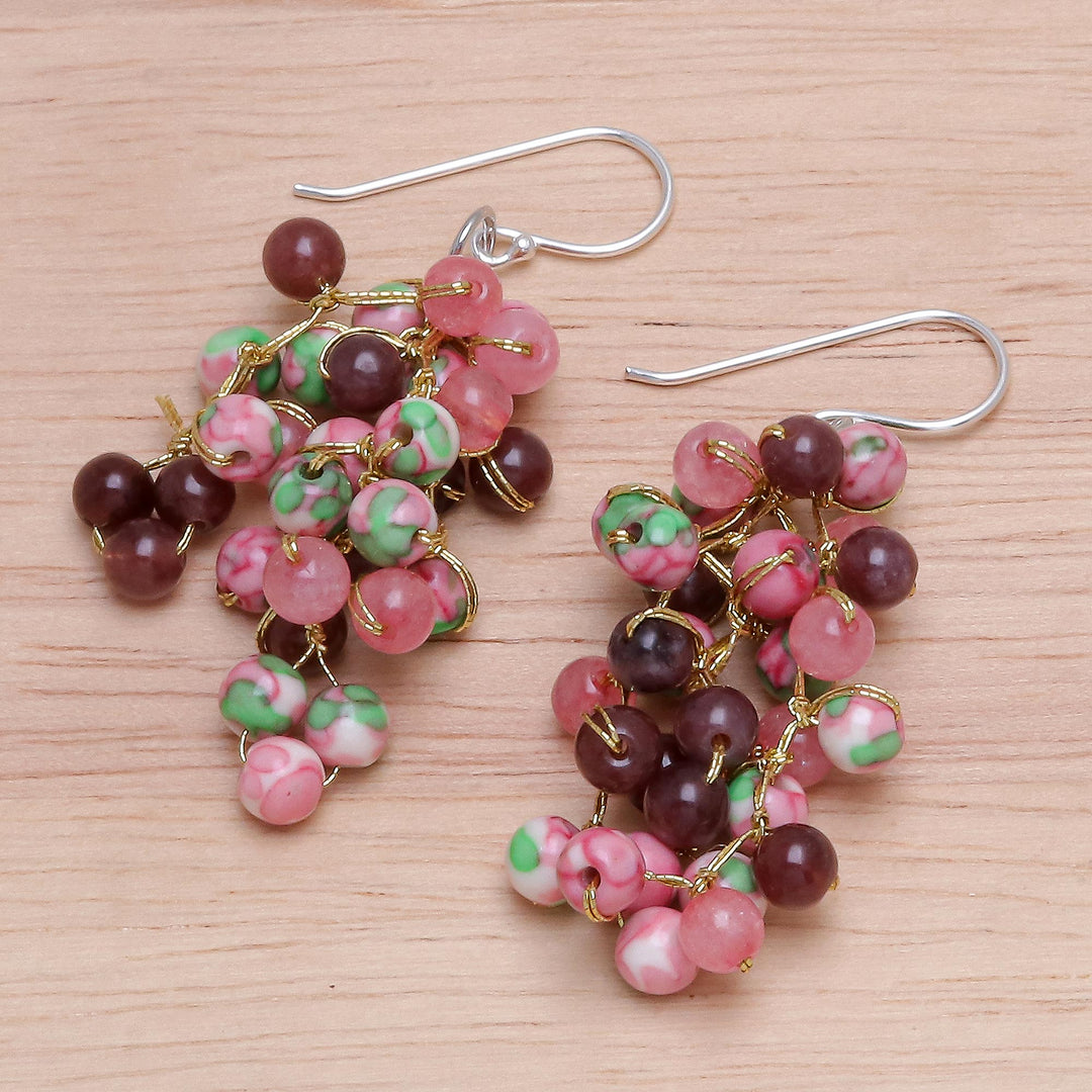 Hand Crafted Quartz and Agate Dangle Earrings - Dionysus in Pink