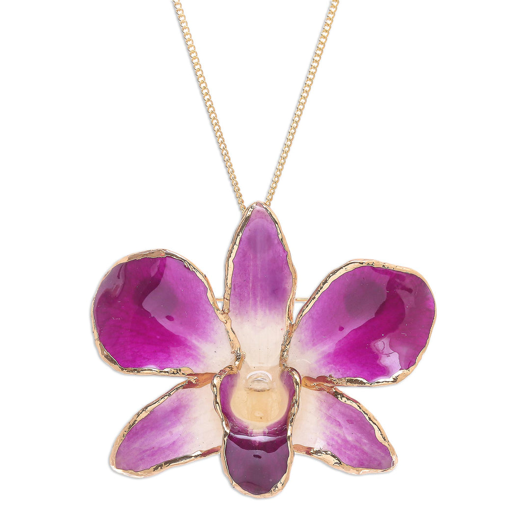 Hand Crafted Orchid Petal Pendant Necklace and Brooch - Orchid Magic in Purple
