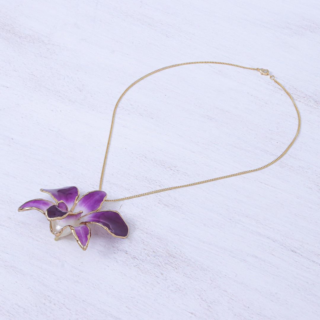 Hand Crafted Orchid Petal Pendant Necklace and Brooch - Orchid Magic in Purple