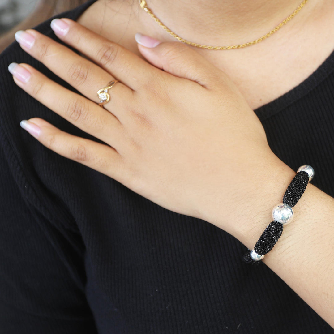 Silver and Black Mesh Station Bracelet - In Order