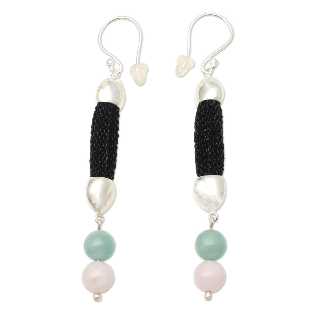 Hand Made Rose Quartz and Beryl Dangle Earrings - Soft Side