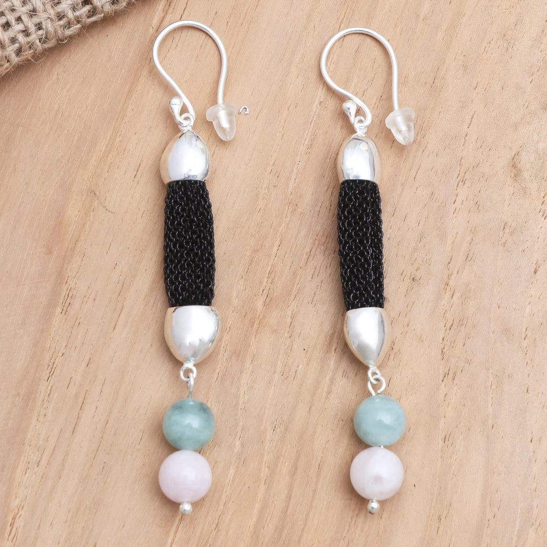 Hand Made Rose Quartz and Beryl Dangle Earrings - Soft Side