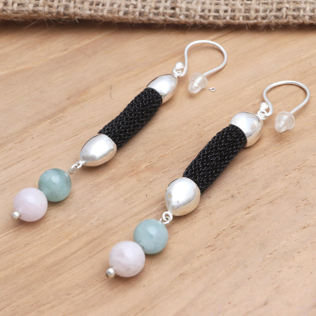 Hand Made Rose Quartz and Beryl Dangle Earrings - Soft Side