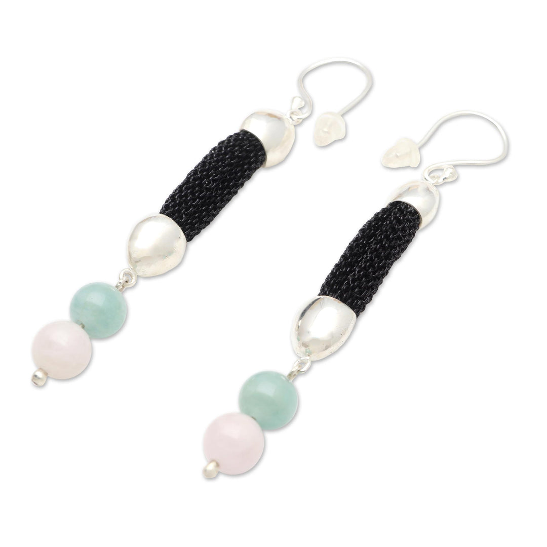 Hand Made Rose Quartz and Beryl Dangle Earrings - Soft Side