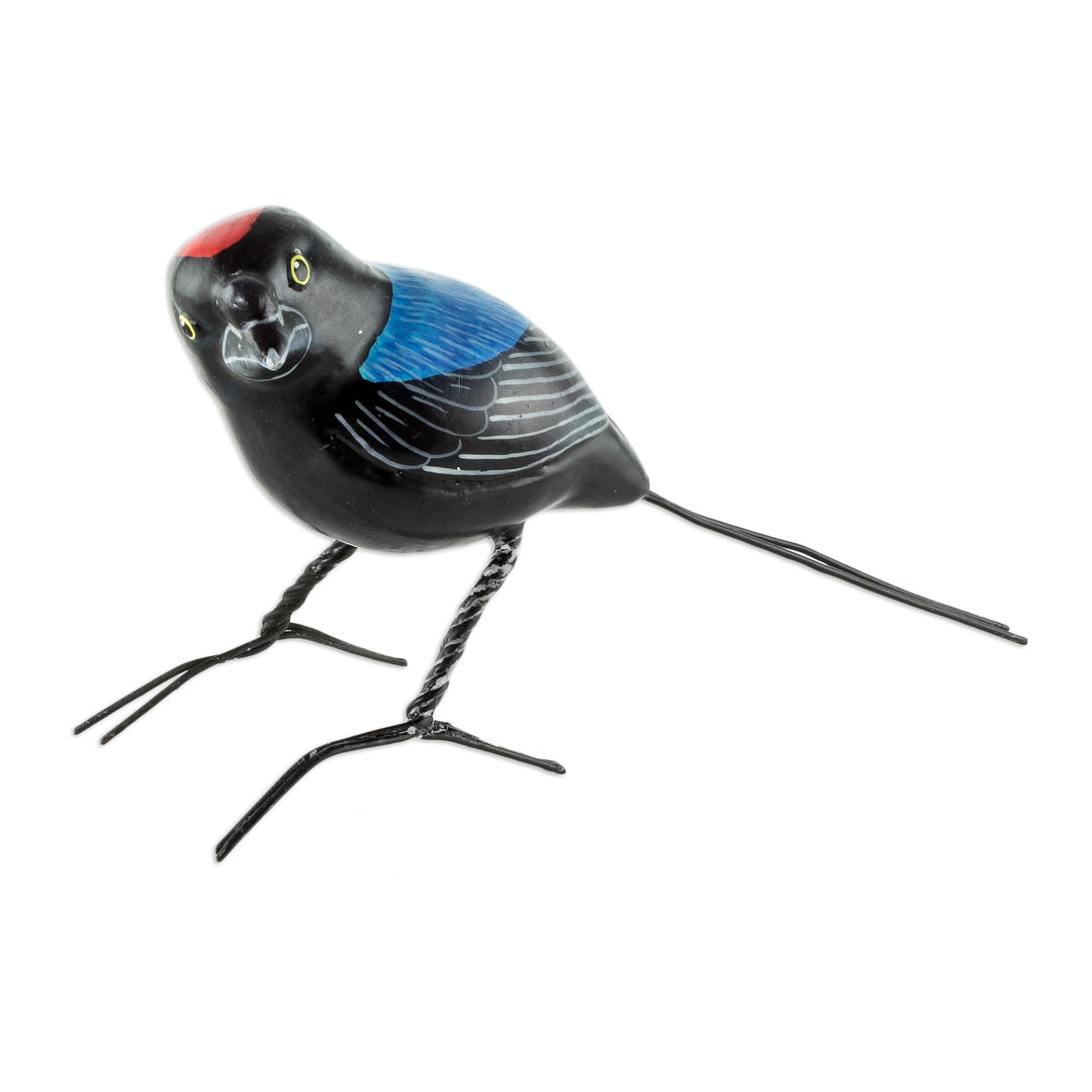 Colorful Hand Painted Bird Sculpture - Long-tailed Manakin