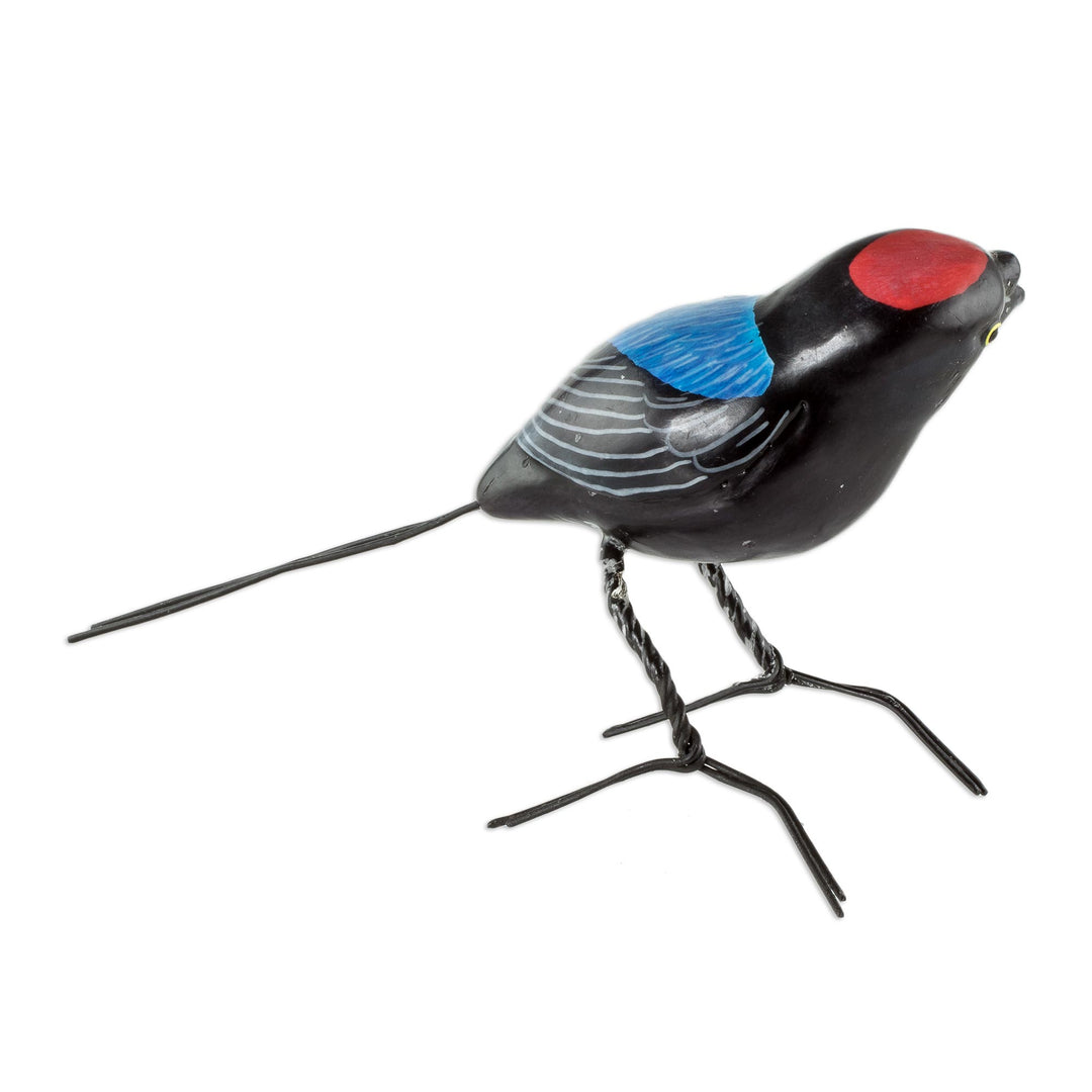 Colorful Hand Painted Bird Sculpture - Long-tailed Manakin