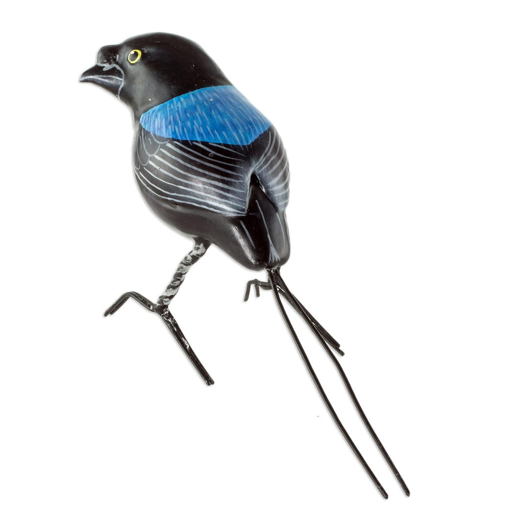 Colorful Hand Painted Bird Sculpture - Long-tailed Manakin