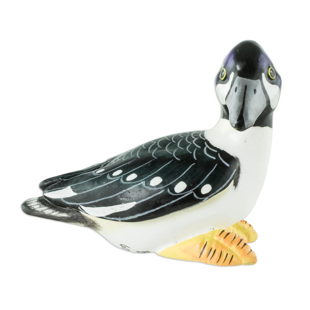 Guatemala Handcrafted Ceramic Bufflehead Duck Figurine - Barrow's Goldeneye Duck