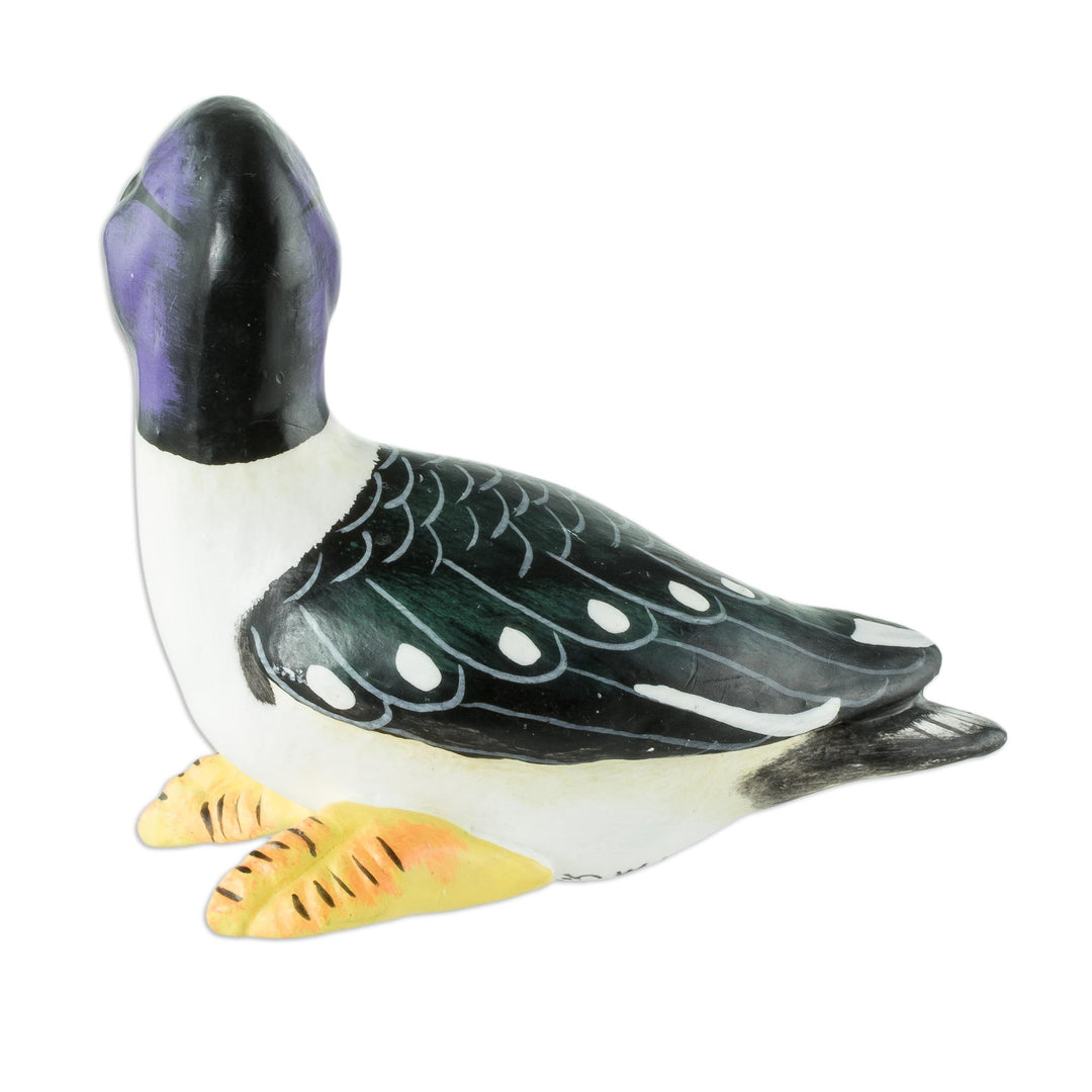 Guatemala Handcrafted Ceramic Bufflehead Duck Figurine - Barrow's Goldeneye Duck