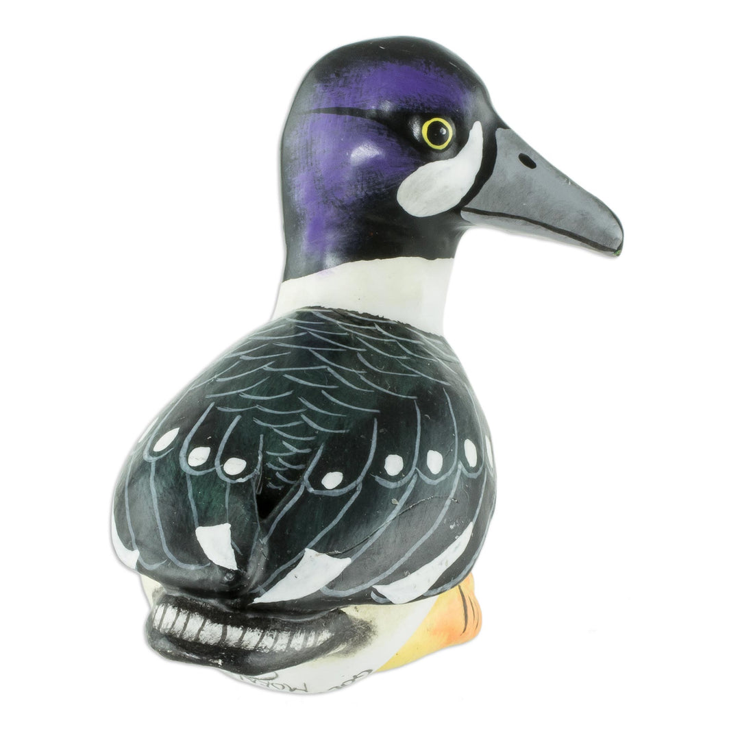 Guatemala Handcrafted Ceramic Bufflehead Duck Figurine - Barrow's Goldeneye Duck