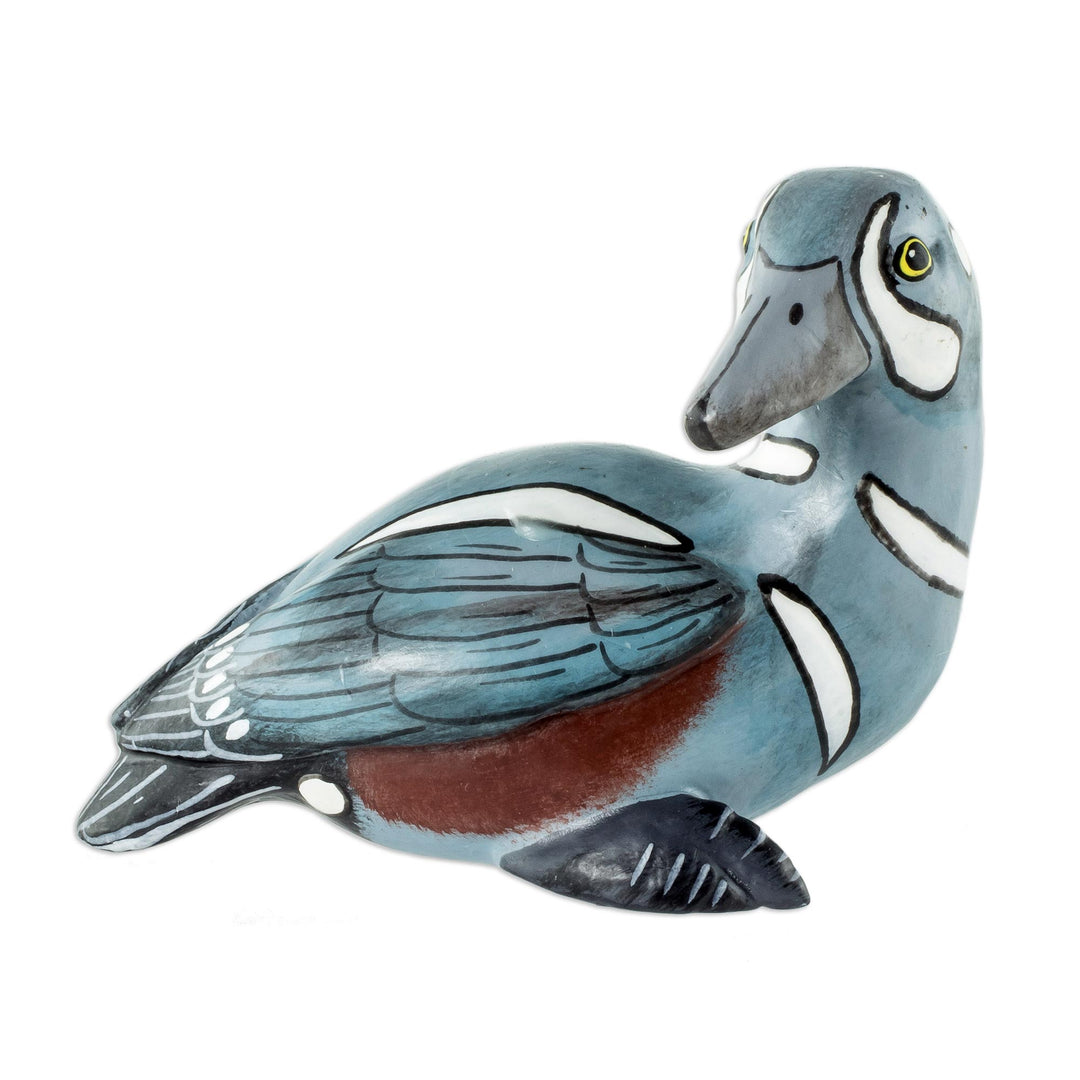 Guatemala Handcrafted Ceramic Harlequin Duck Figurine - Male Harlequin Duck