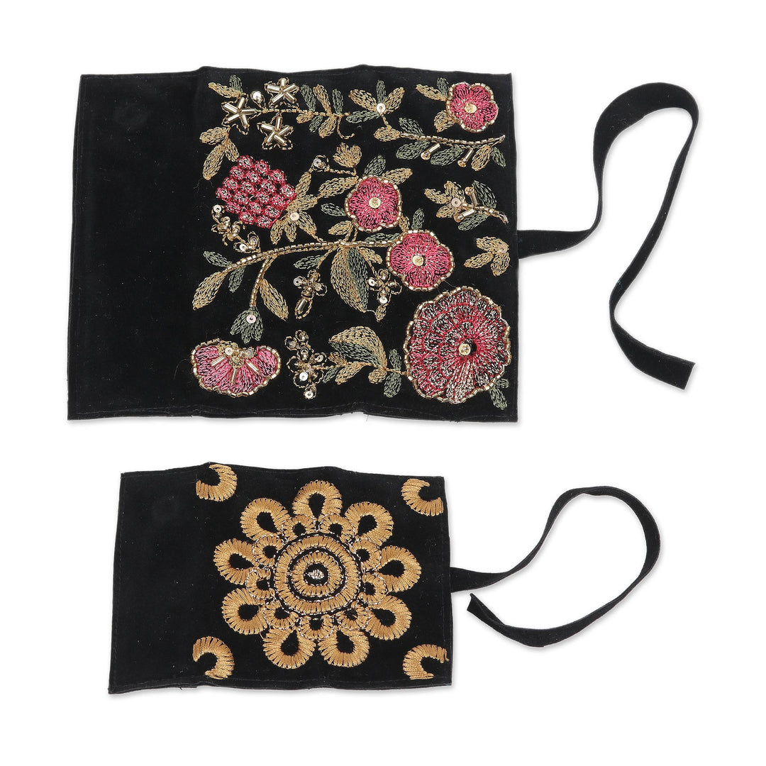 Artisan Crafted Floral Embroidered Jewelry Rolls (Pair) - Flower Path