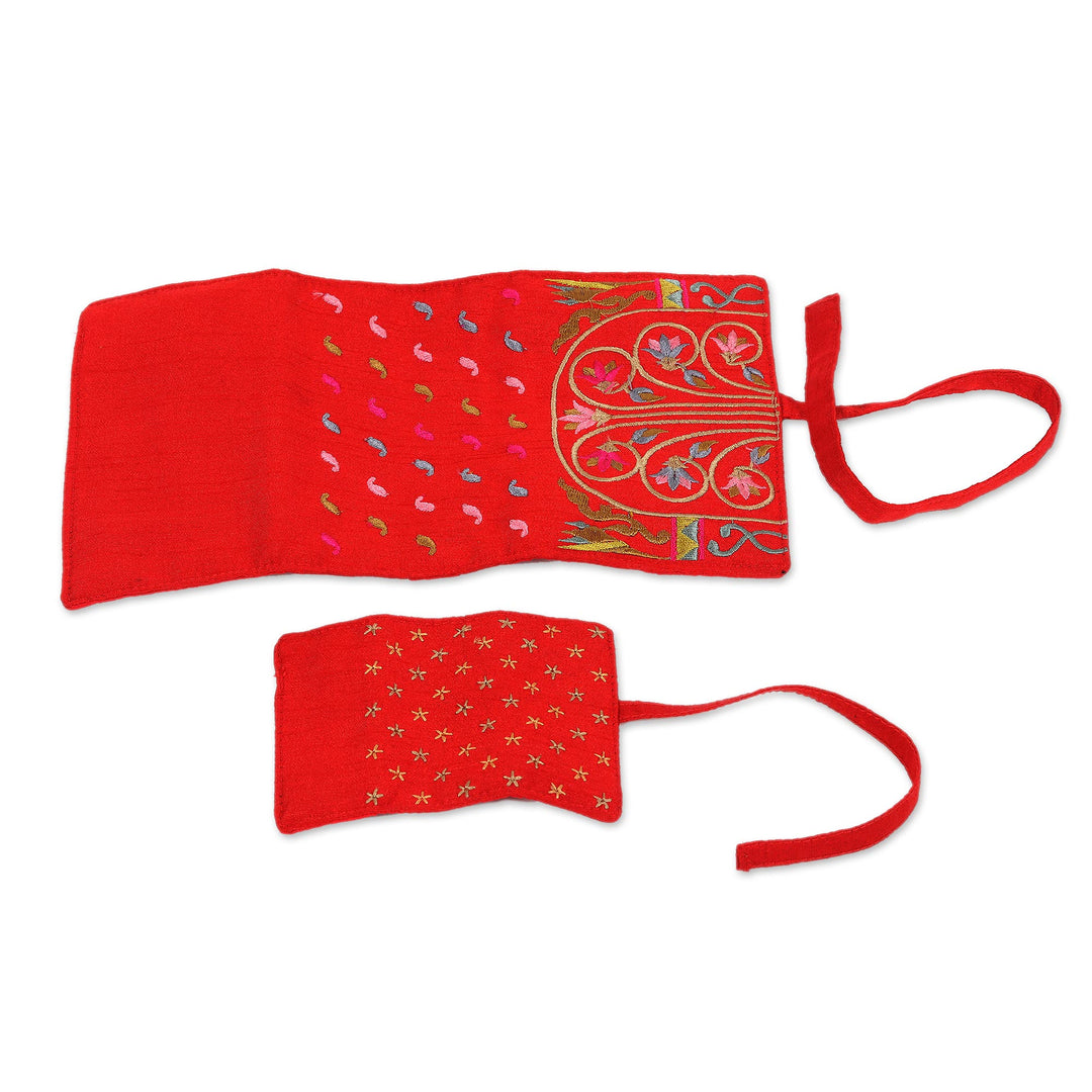 Floral Embroidered Jewelry Rolls from India (Pair) - Fire and Flora