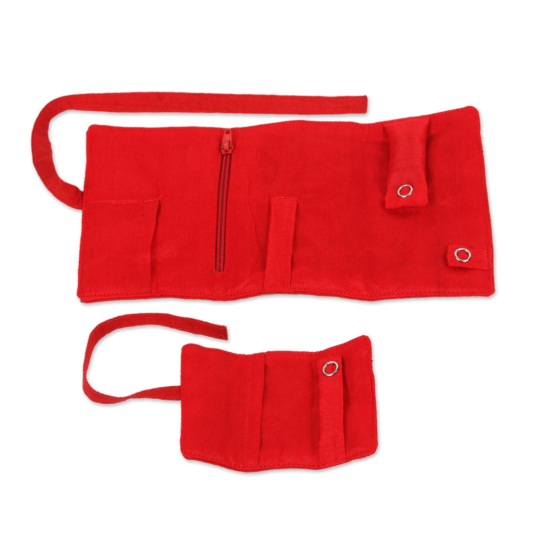 Floral Embroidered Jewelry Rolls from India (Pair) - Fire and Flora