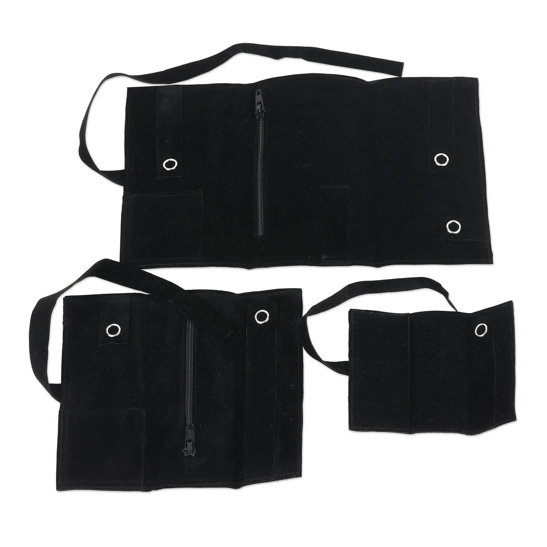 Embroidered Floral Jewelry Rolls from India (Set of 3) - Floral Saga