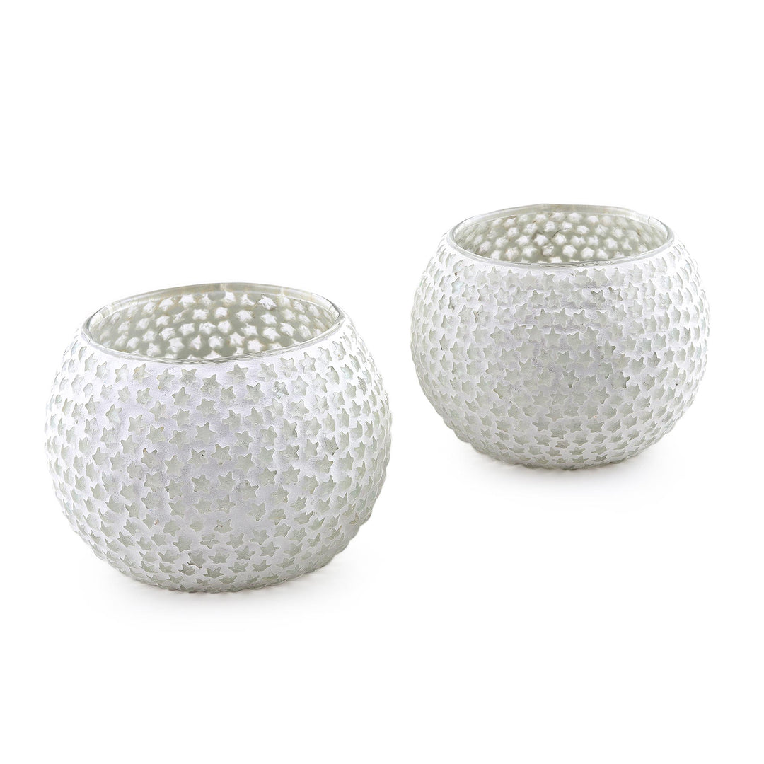 White Star Glass Mosaic Tealight Holders (Pair) - Festive Stars