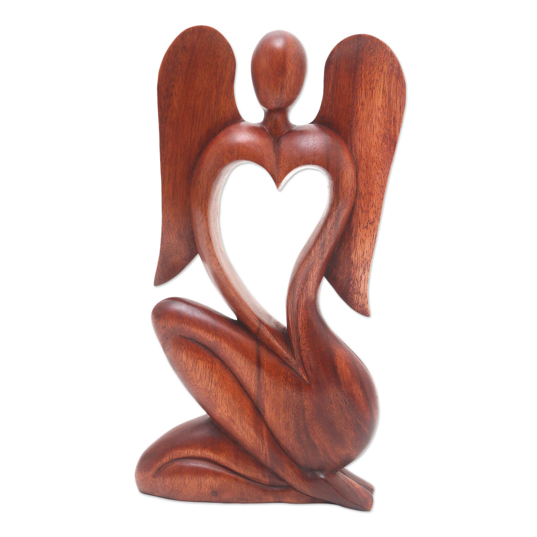 Hand Carved Suar Wood Angel Sculpture - Angelic Rhythm