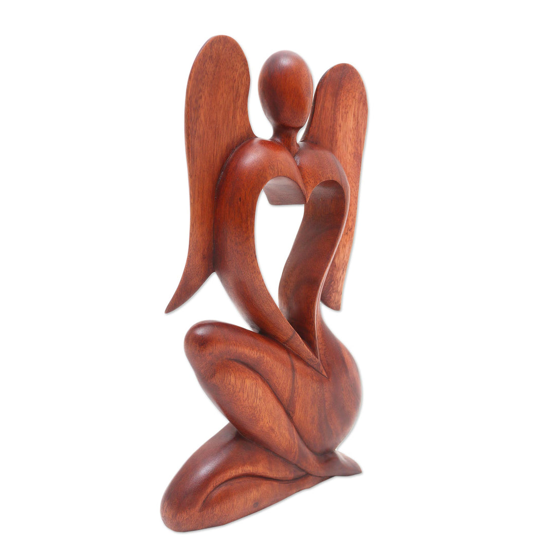 Hand Carved Suar Wood Angel Sculpture - Angelic Rhythm