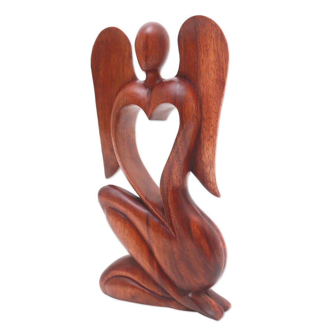 Hand Carved Suar Wood Angel Sculpture - Angelic Rhythm