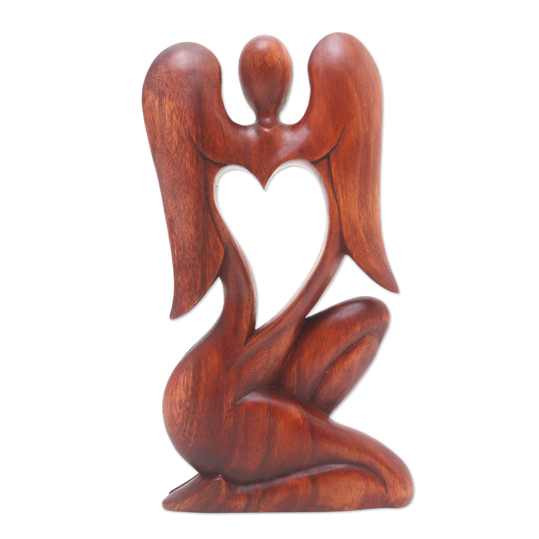 Hand Carved Suar Wood Angel Sculpture - Angelic Rhythm