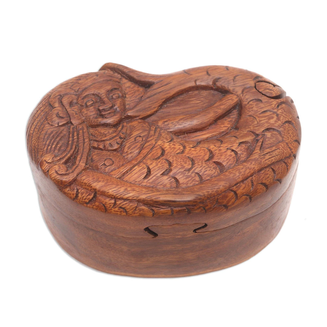 Hand Carved Suar Wood Mermaid Puzzle Box - Mermaid Dance