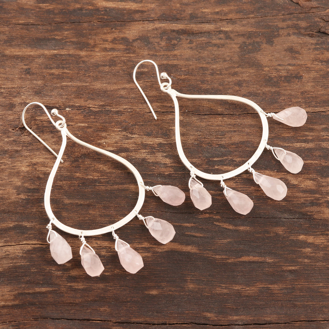 Sterling Silver and Rose Quartz Dangle Earrings from India - Passion of Love