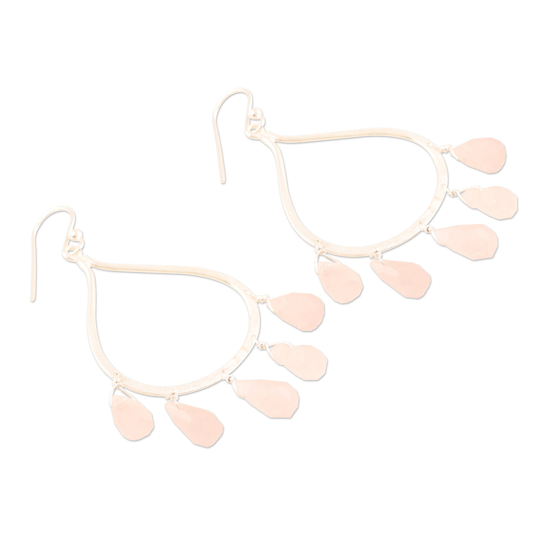 Sterling Silver and Rose Quartz Dangle Earrings from India - Passion of Love