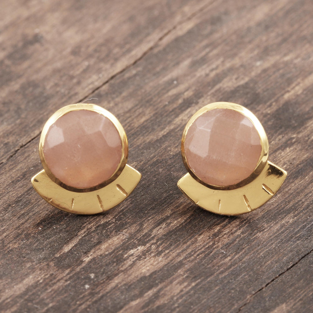 Hand Crafted Gold-Plated Sterling Silver Onyx Stud Earrings - Pink Glamour