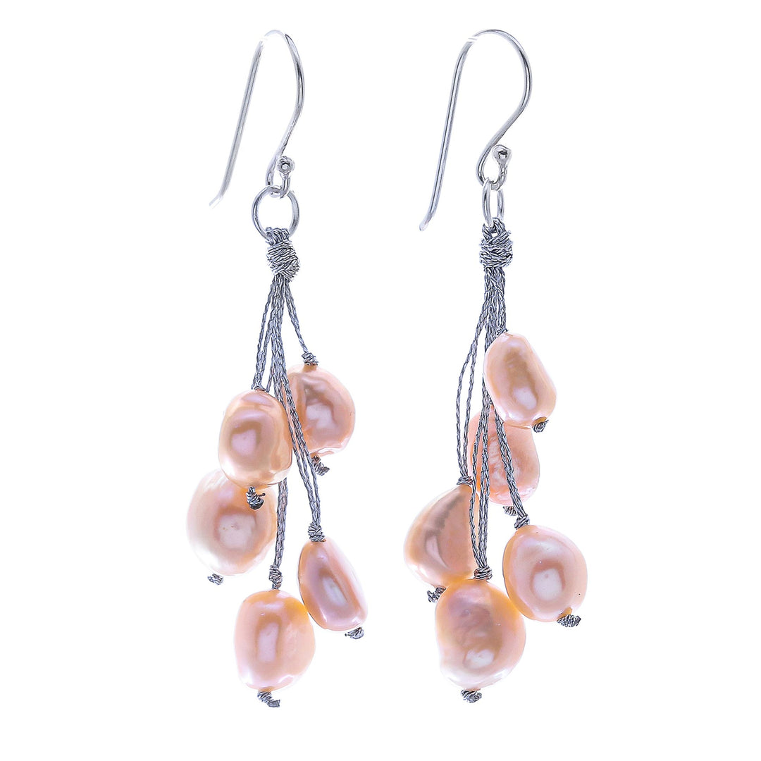 Artisan Crafted Cultured Freshwater Pearl Dangle Earrings - Mystic Pearl in Peach