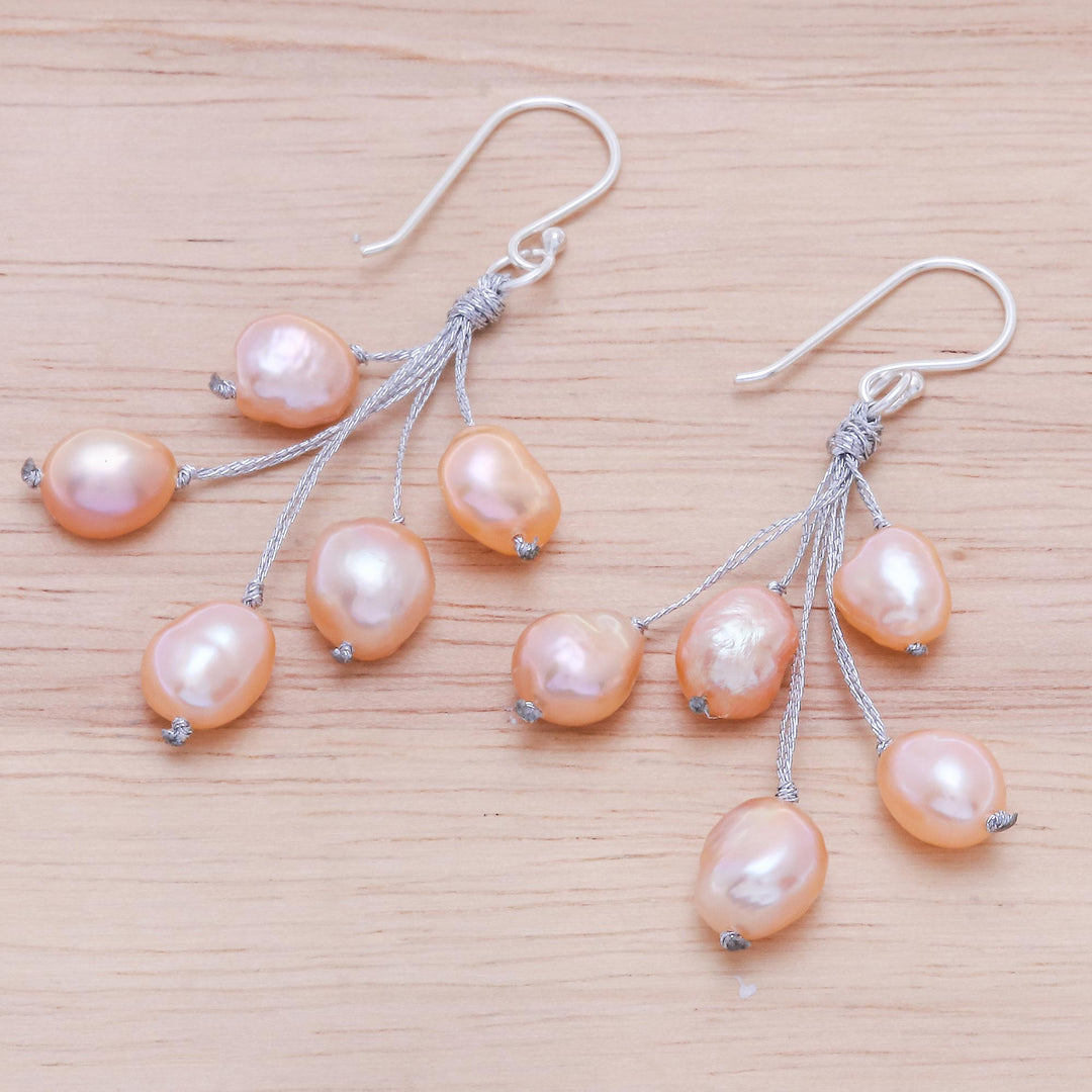 Artisan Crafted Cultured Freshwater Pearl Dangle Earrings - Mystic Pearl in Peach