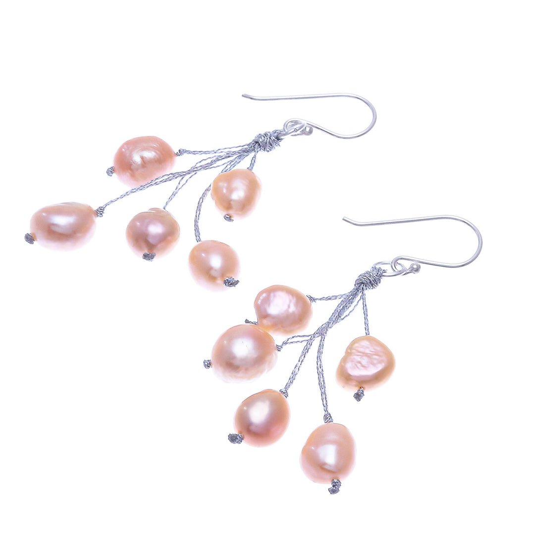 Artisan Crafted Cultured Freshwater Pearl Dangle Earrings - Mystic Pearl in Peach