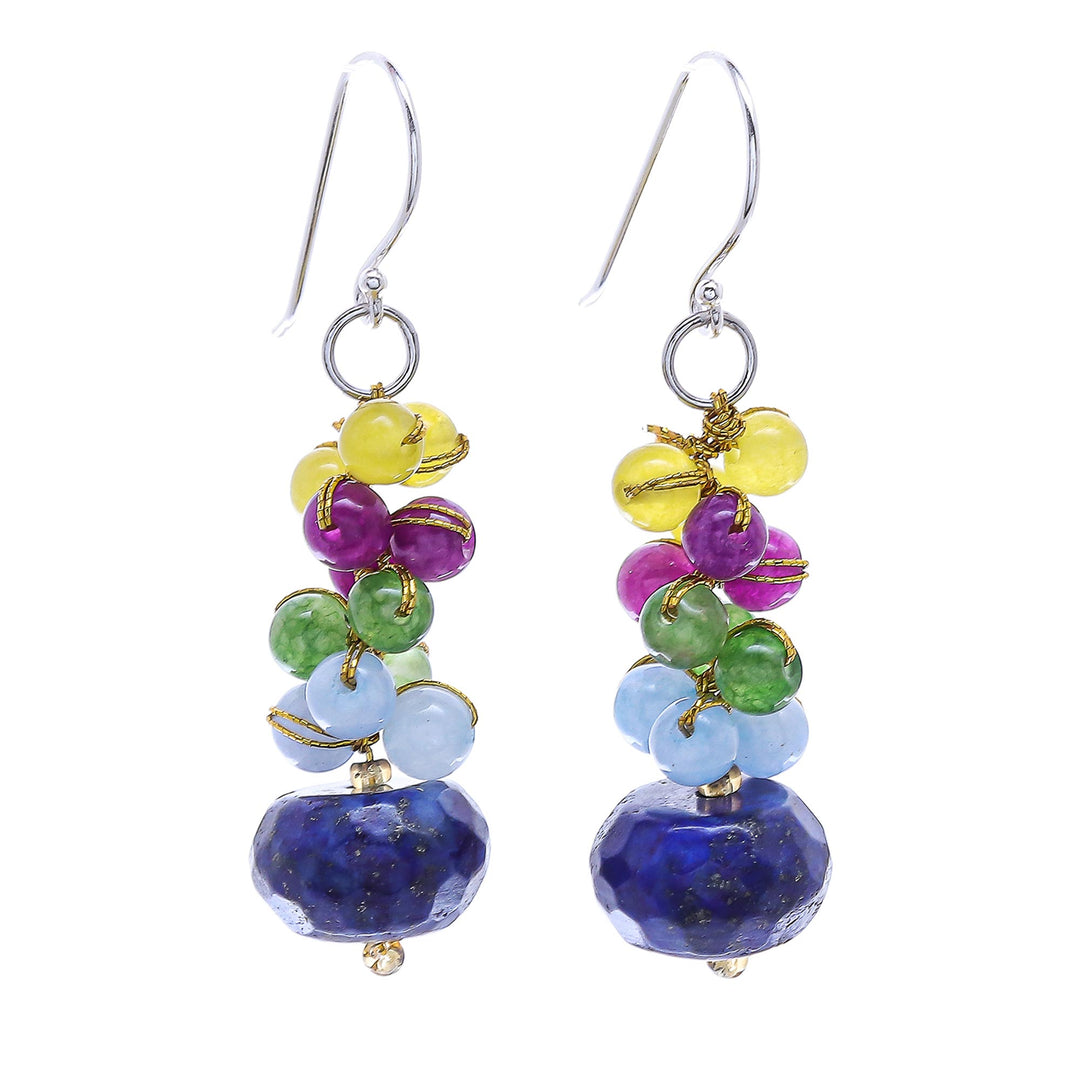 Hand Crafted Lapis Lazuli and Quartz Dangle Earrings - Sky Rainbow