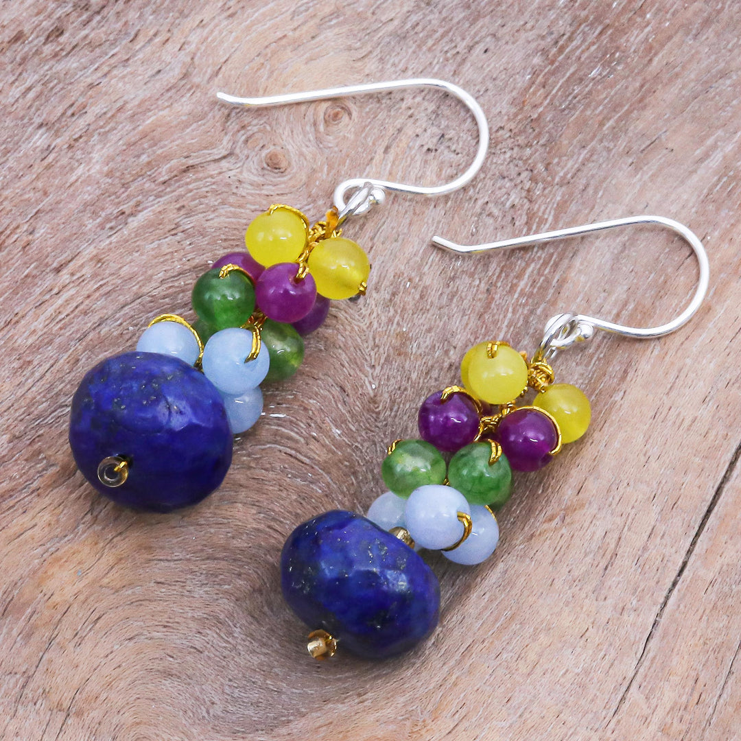 Hand Crafted Lapis Lazuli and Quartz Dangle Earrings - Sky Rainbow