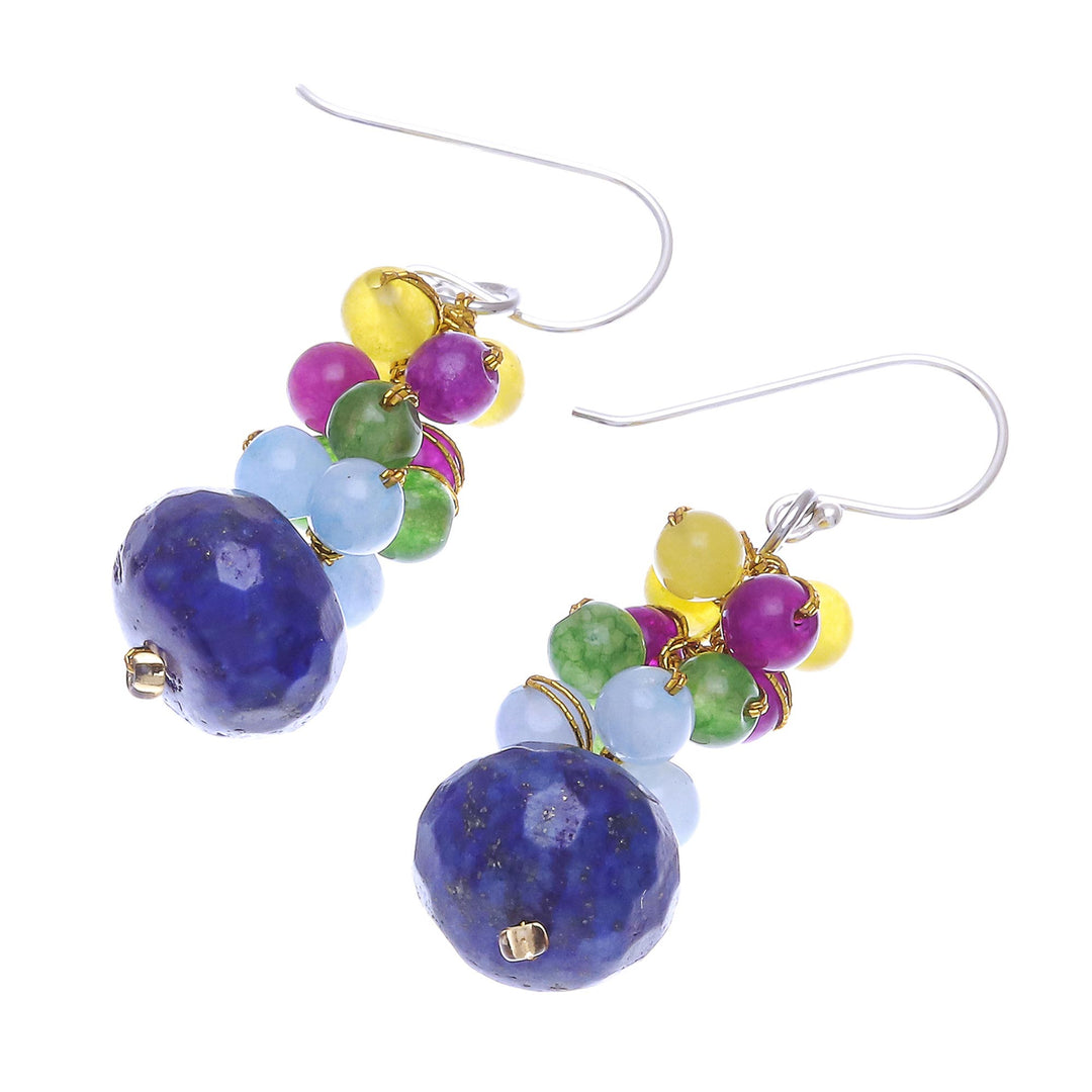 Hand Crafted Lapis Lazuli and Quartz Dangle Earrings - Sky Rainbow