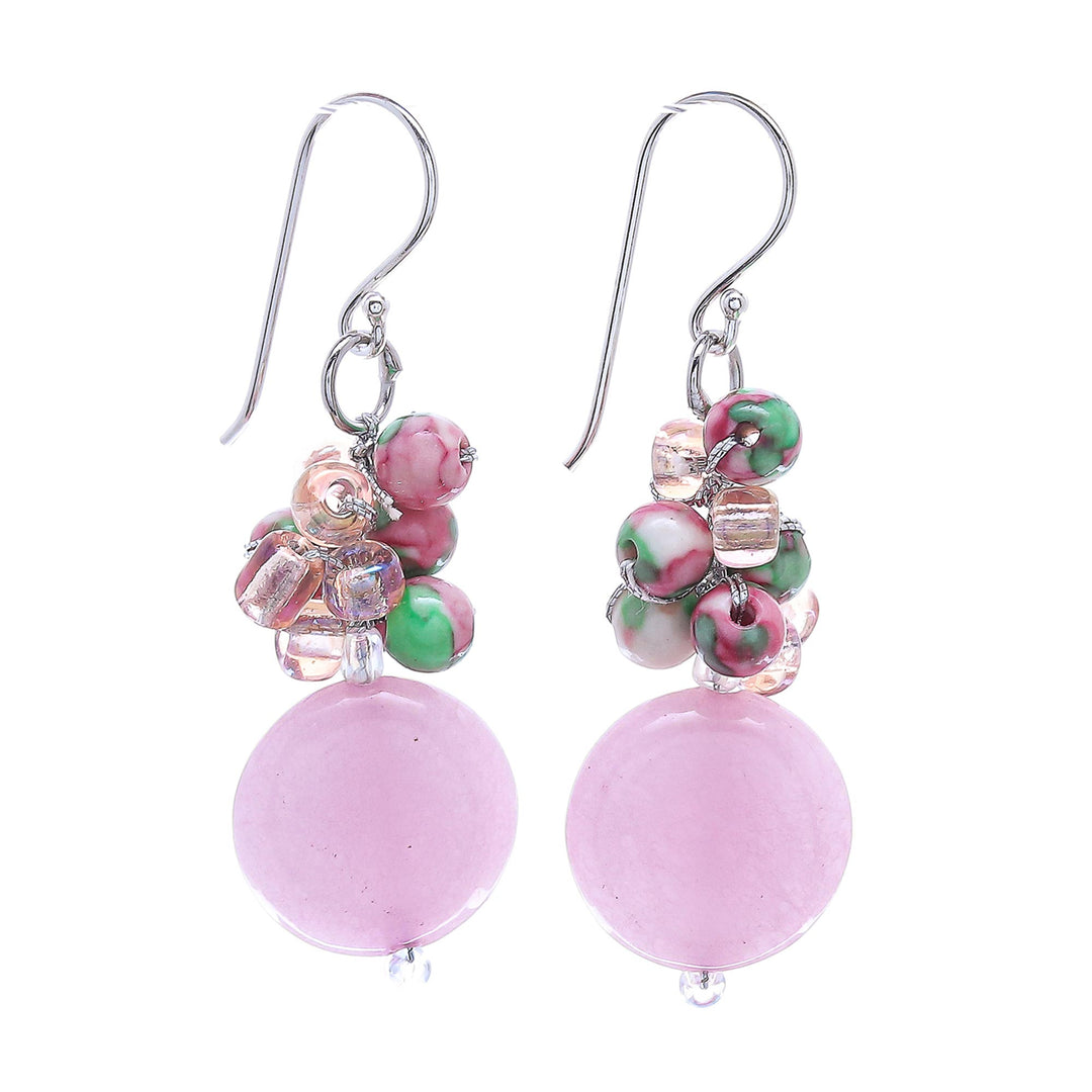 Handmade Quartz and Agate Dangle Earrings from Thailand - Fun Circles in Pink