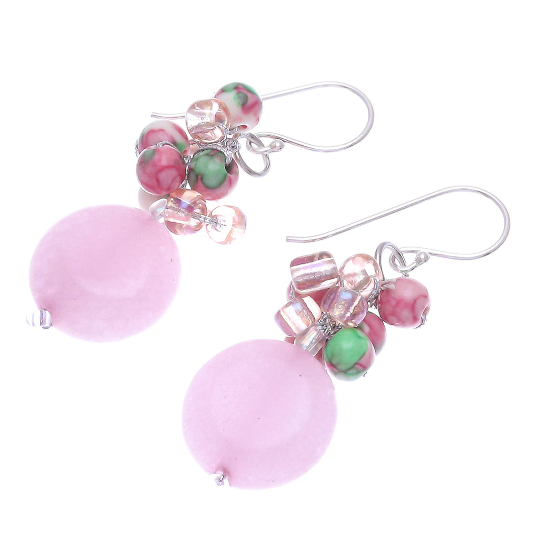 Handmade Quartz and Agate Dangle Earrings from Thailand - Fun Circles in Pink
